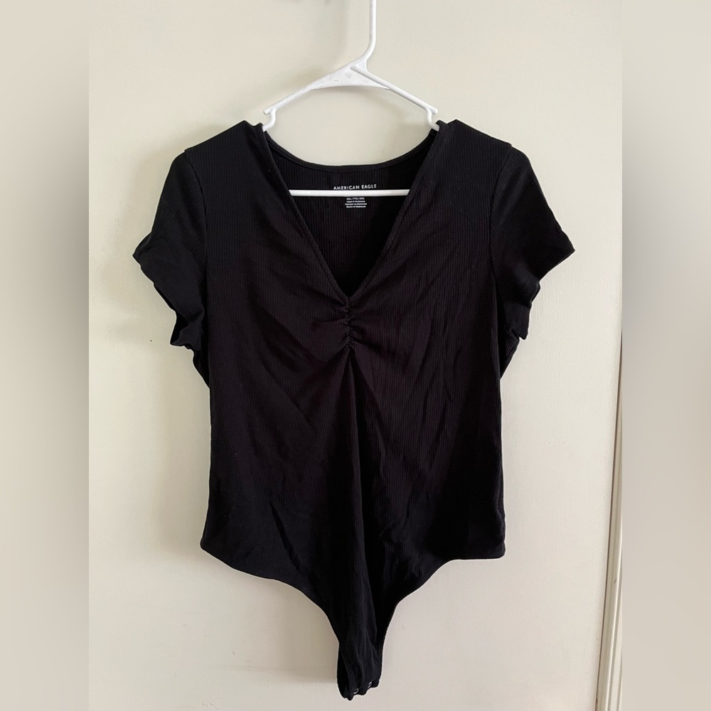 American Eagle Outfitters Black Fitted Bodysuit with Tie Front